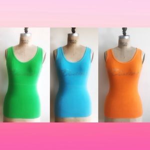 3 Stretch Rib Tanks with iron-on rhinestone
